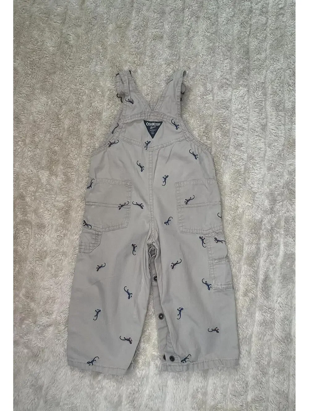 OshKosh B'gosh VestBak unisex khaki overalls 18M cotton embroidered classic - Picture 6 of 10